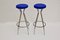 Chromed Metal Barstools with Blue Skai Seat, 1950s, Set of 2 4