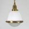 Antique Industrial Brass, Opaline & Frosted Glass Pendant, Image 5