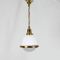 Antique Industrial Brass, Opaline & Frosted Glass Pendant 1