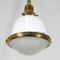Antique Industrial Brass, Opaline & Frosted Glass Pendant 4