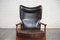 Wingback Leather Lounge Chair by K. Rasmussen for Peter Wessel, 1960s 3