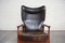 Wingback Leather Lounge Chair by K. Rasmussen for Peter Wessel, 1960s, Image 3