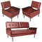 Italian Cubist Iron & Faux Leather Armchairs and Daybed, 1960s, Set of 3 1