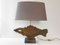 French Brustalist Fish-Shaped Bronze & Marble Table Lamp, 1970s 1