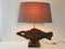 Lámpara de mesa francesa brutalista en forma de pez de bronce y mármol, años 70, Imagen 9