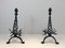 Vintage Twisted Wrought Iron Andirons with Finials, Set of 2 2
