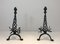 Vintage Twisted Wrought Iron Andirons with Finials, Set of 2, Image 16