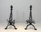 Vintage Twisted Wrought Iron Andirons with Finials, Set of 2, Image 3