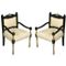 Antique Italian Lacquered and Gilt Velvet Armchairs, Set of 2 1