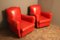 Art Deco French Red Leather Mustache Back Club Chairs, 1930s, Set of 2 7