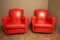 Art Deco French Red Leather Mustache Back Club Chairs, 1930s, Set of 2 1