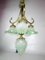 Lámpara de araña antigua de bronce y vidrio verde, Imagen 2