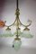 Lámpara de araña antigua de bronce y vidrio verde, Imagen 3