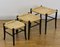 Mid-Century Satzhocker aus ebonisiertem & gewebtem Material, 1950er, 3er Set 3