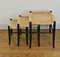 Mid-Century Ebonised & Woven Nesting Stools, 1950s, Set of 3, Image 1