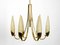 Lustre Mid-Century en Laiton avec Abat-Jours Longs en Verre 4