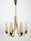 Lustre Mid-Century en Laiton avec Abat-Jours Longs en Verre 1