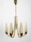 Mid-Century Modern Brass Chandelier with Long Glass Shades 1