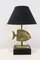 Lámpara de mesa con escultura de pez de latón de Deknudt, años 70, Imagen 1
