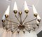 Large Mid-Century French Sunburst Chandelier with 14 White Satin Glasses from Arlus, 1950s 15