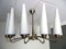 Grand Lustre Sunburst Mid-Century avec 14 Verres en Satin Blanc de Arlus, 1950s 1