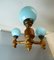 Lámpara de araña portuguesa rústica de madera de vidrio opalino azul con tres luces, años 60, Imagen 6