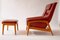 Red Leather Armchair & Ottoman by Folke Ohlsson for Dux, 1960s, Set of 2 1
