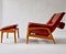 Red Leather Armchair & Ottoman by Folke Ohlsson for Dux, 1960s, Set of 2 3