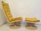 Mid-Century Yellow Velvet Chair & Pouf, 1970s, Set of 2 2