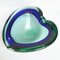 Grün-blaue italienische Schale oder Aschenbecher aus Glas in Herz-Optik, 1960er 5