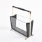 Vintage Italian Brass, Wood & Glass Magazine Rack, 1950s, Image 1