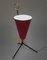 Italian Red Lacquered Metal and Brass Conical Table Lamp, 1950s 3
