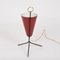 Italian Red Lacquered Metal and Brass Conical Table Lamp, 1950s 6
