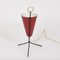 Italian Red Lacquered Metal and Brass Conical Table Lamp, 1950s, Image 6