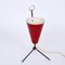 Italian Red Lacquered Metal and Brass Conical Table Lamp, 1950s 1