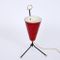 Italian Red Lacquered Metal and Brass Conical Table Lamp, 1950s, Image 1
