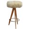 Tabouret Mid-Century en Peau de Mouton, en Bois et en Laiton 1