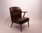 Dänischer Sessel aus dunkelbraunem Leder & Teak, 1940er 1
