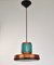 Mid-Century Copper Pendant Light with Teal Glass, 1950s 4