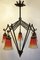 French Art Deco Wrought Iron & Glass Chandelier, 1920s, Image 1