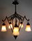 French Art Deco Wrought Iron & Glass Chandelier, 1920s 5