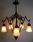 French Art Deco Wrought Iron & Glass Chandelier, 1920s, Image 5