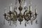Six-Light Bronze and Crystal Chandelier, 1930s 3