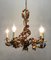 Lámpara de araña de hierro dorado con seis puntos de luz, años 20, Imagen 4