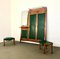 Vintage Flurgarderobe mit grünen Polstern mit Bezug aus Skai, Spiegel & 2 Hockern, 1950er 2