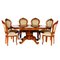 Tavolo da pranzo in legno di noce intagliato a mano in stile barocco con sedie, anni '30, set di 7, Immagine 1