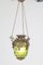 Antique French Brass Hall Lantern with Original Green Glass Shade, 1900s 1