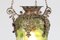 Antique French Brass Hall Lantern with Original Green Glass Shade, 1900s 8