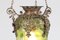 Lanterna da ingresso antica in ottone con paralume originale in vetro verde, inizio XX secolo, Immagine 8