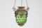 Antique French Brass Hall Lantern with Original Green Glass Shade, 1900s 4